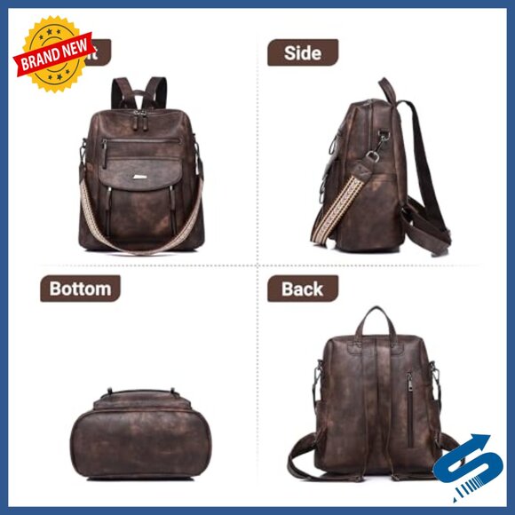 PU Leather Backpack Purse Adjustable Strap Multi Pocket Travel Bag main image 4